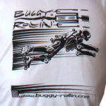 detail of graphic design of a Buggy Rollin pilot flying of cotton white T-Shirt