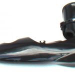 Black arm of buggy rollin Black-Black full suit view from side with black wheels