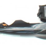 Black arm viewed from side with yellow wheels of buggy rollin Black-Gold full set