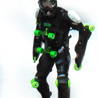 Black-green buggy rollin suit worn by pilot step forward with black buggy rollin special helmet