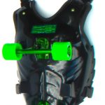 black buggy rollin chest with green wheels and green trucks