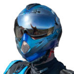 silver-blue helmet with reflection in visor