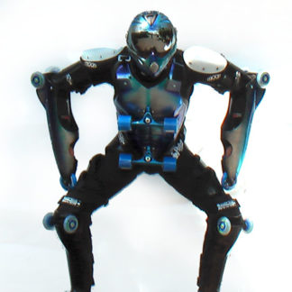 silver-blue pilot standing like a sumo